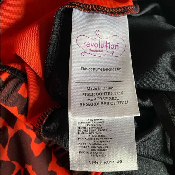 Revolution Dancewear 4 Piece Costume Black Vest Red Top Animal Print Pants Tie - Picture 13 of 16